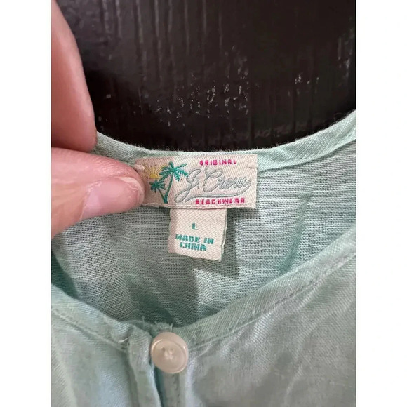J. Crew Women's Blue linen Beachwear Button Front ruffle Dress Size Large - Picture 3 of 7